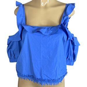 N/Nicholas Cotton Square Neck Crop Top Cold Shoulder Blue Size 4 NWT